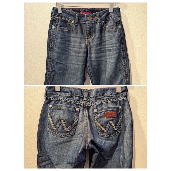 Wrangler Mae Premium Patch Low Rise Boot Cut Jeans  Sz  3/4 x 34 - Picture 7 of 9